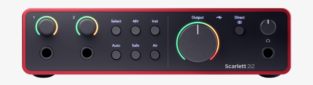focusrite scarlett 2i2 front | the best audio interfaces under $200 (2025)| the audiophile academy
