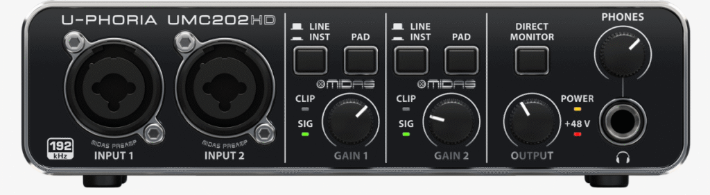 Behringer umc 202 hd front | the best audio interfaces under $200 (2025)| the audiophile academy